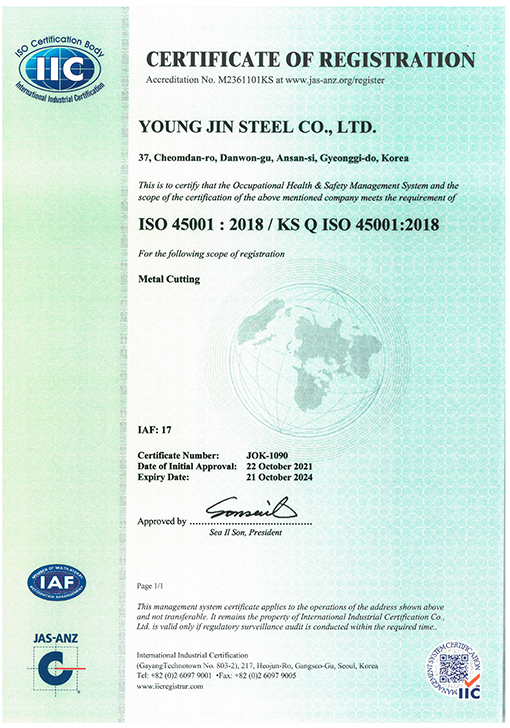 영진철강 ISO45001 (영문)